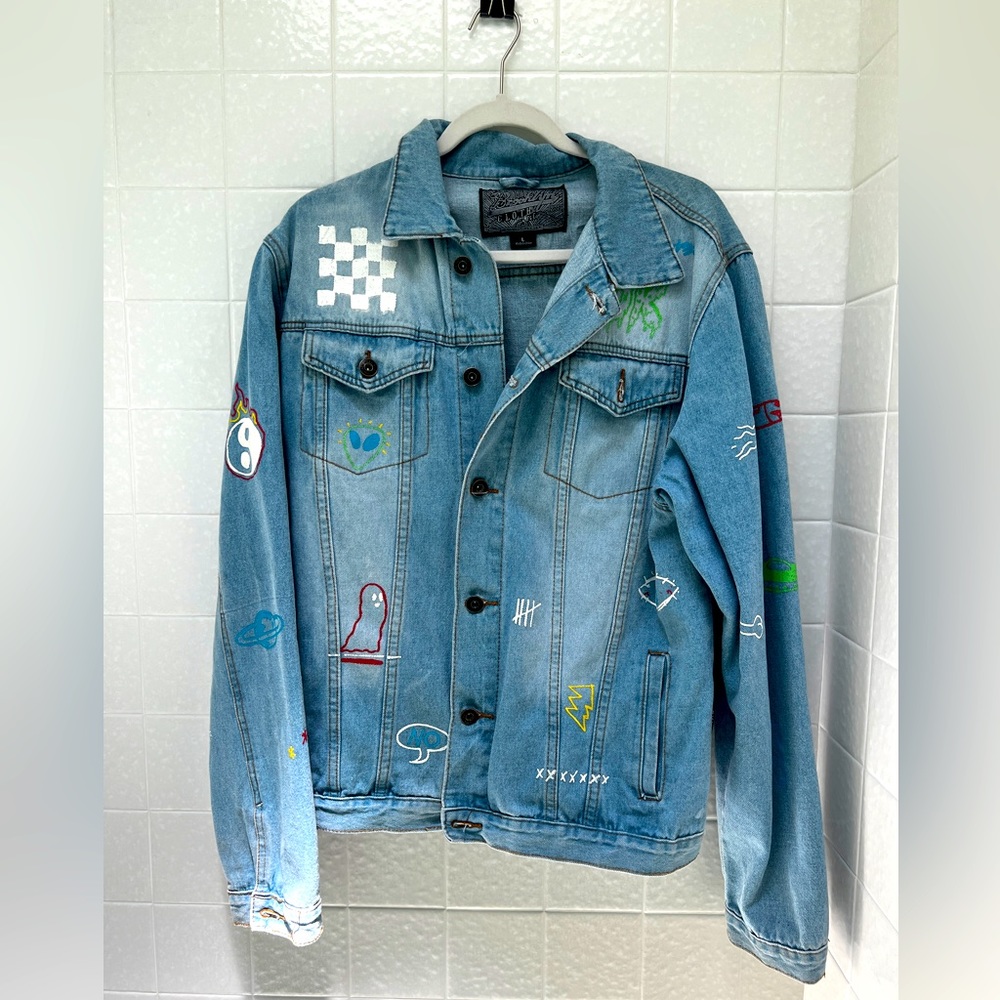 BROOKLYN CLOTH Men’s Printed Denim Jacket- SIZE L